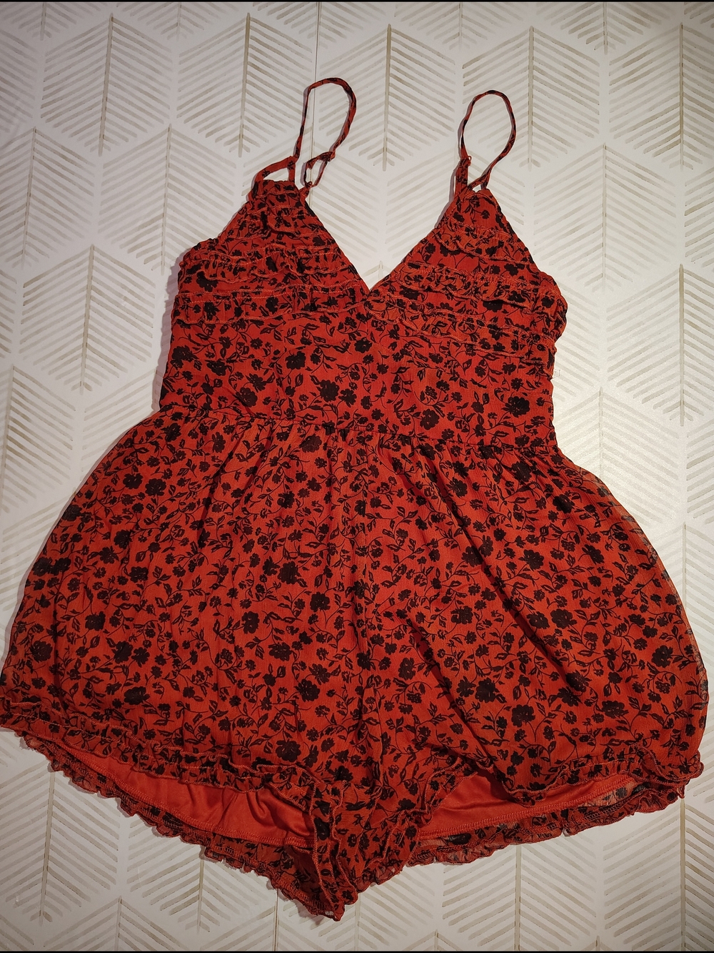Trixxi Black Floral Red Mini Romper
